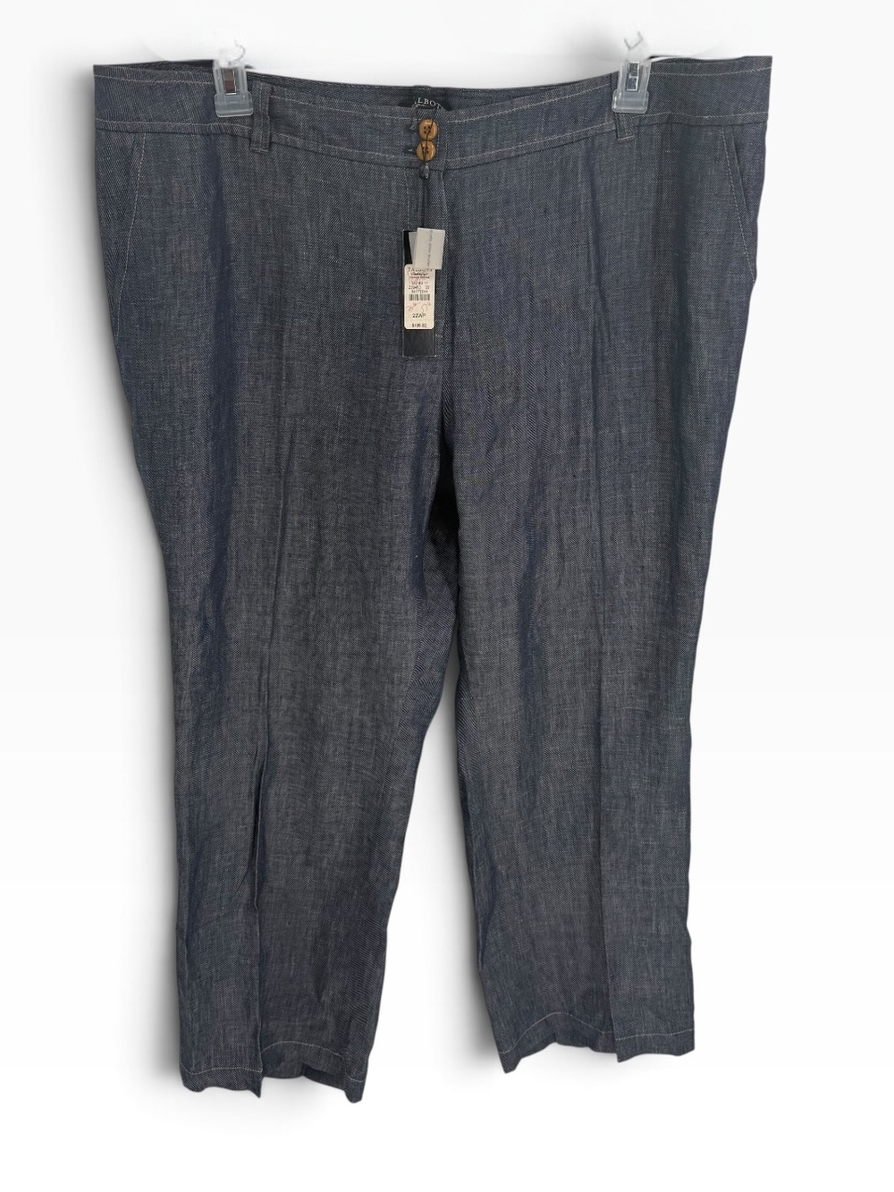 Talbots Signature Blue Chambray Pants Women Size 22WP Linen Straight Leg NWT
